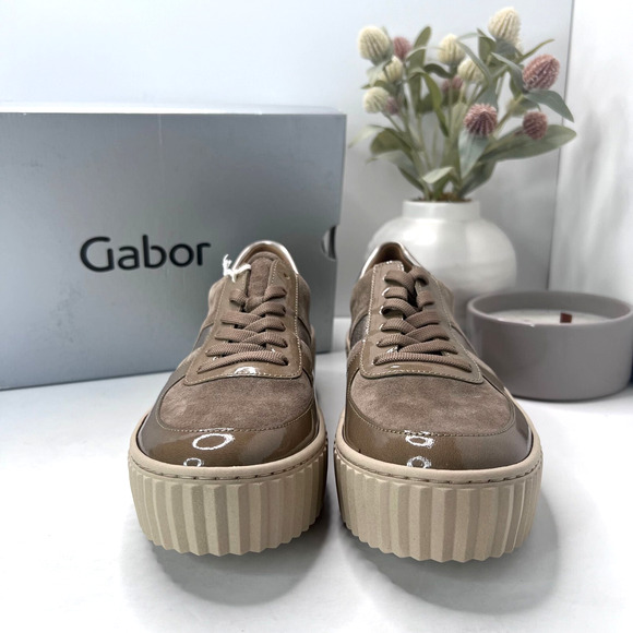 Gabor 53.203.14 Patent Leather/Suede Sneakers Lace-Up Metallic/Tan Women 9 NWB - Picture 2 of 13